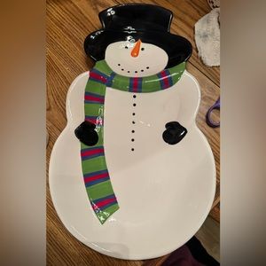Lg Snowman platter reg $34.99 18”x11” NWT ceramic dishwasher microwave safe cute